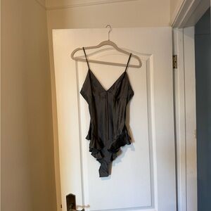 SKIMS Grey Ruffled Bodysuit